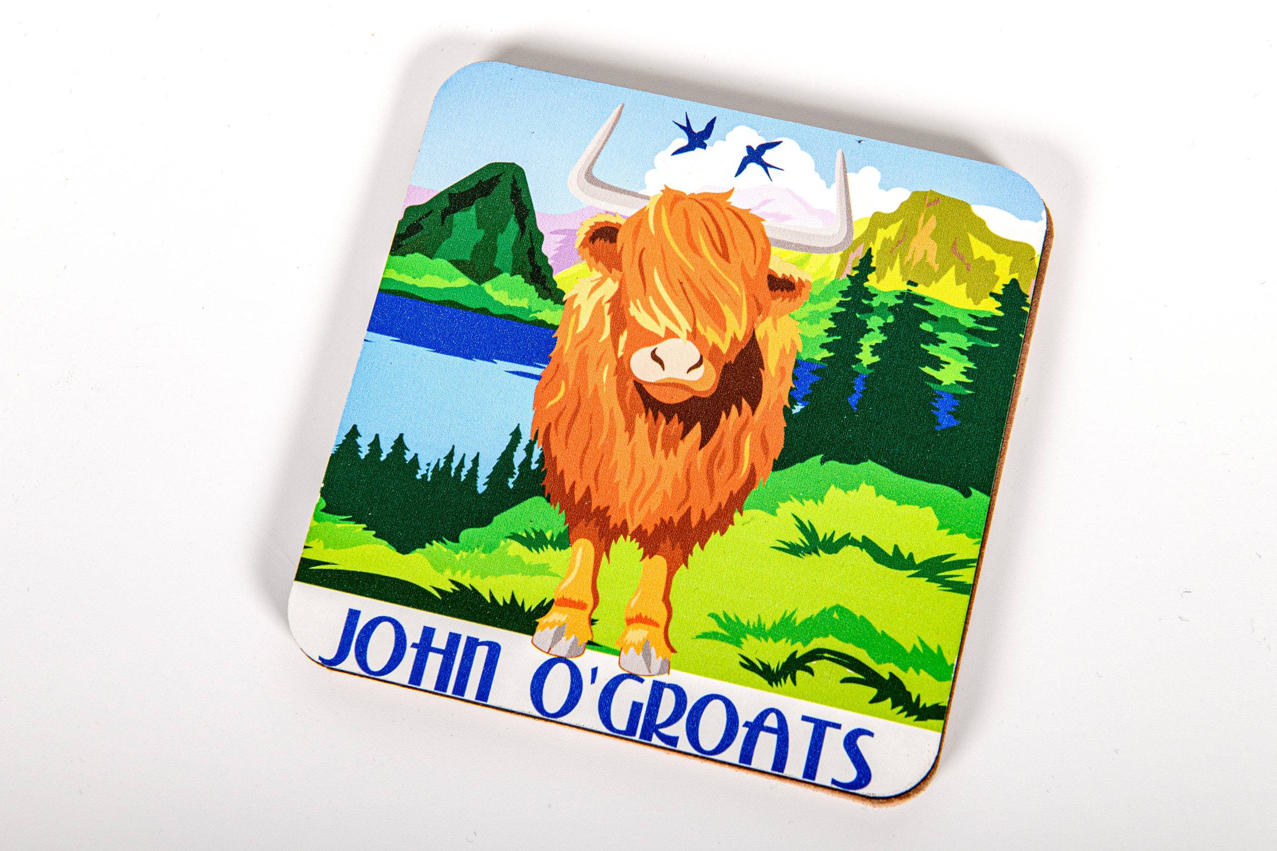 John O'Groats/Highland Cow Cork Coaster 10 x 10 cm approx